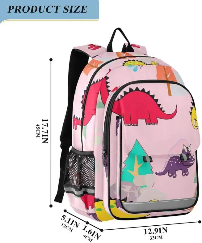 ODAWA Cartoon Dinosaurs Bagpacks Lightweight Durable Travel Gifts Girls Boys Backpack, 17 Inch