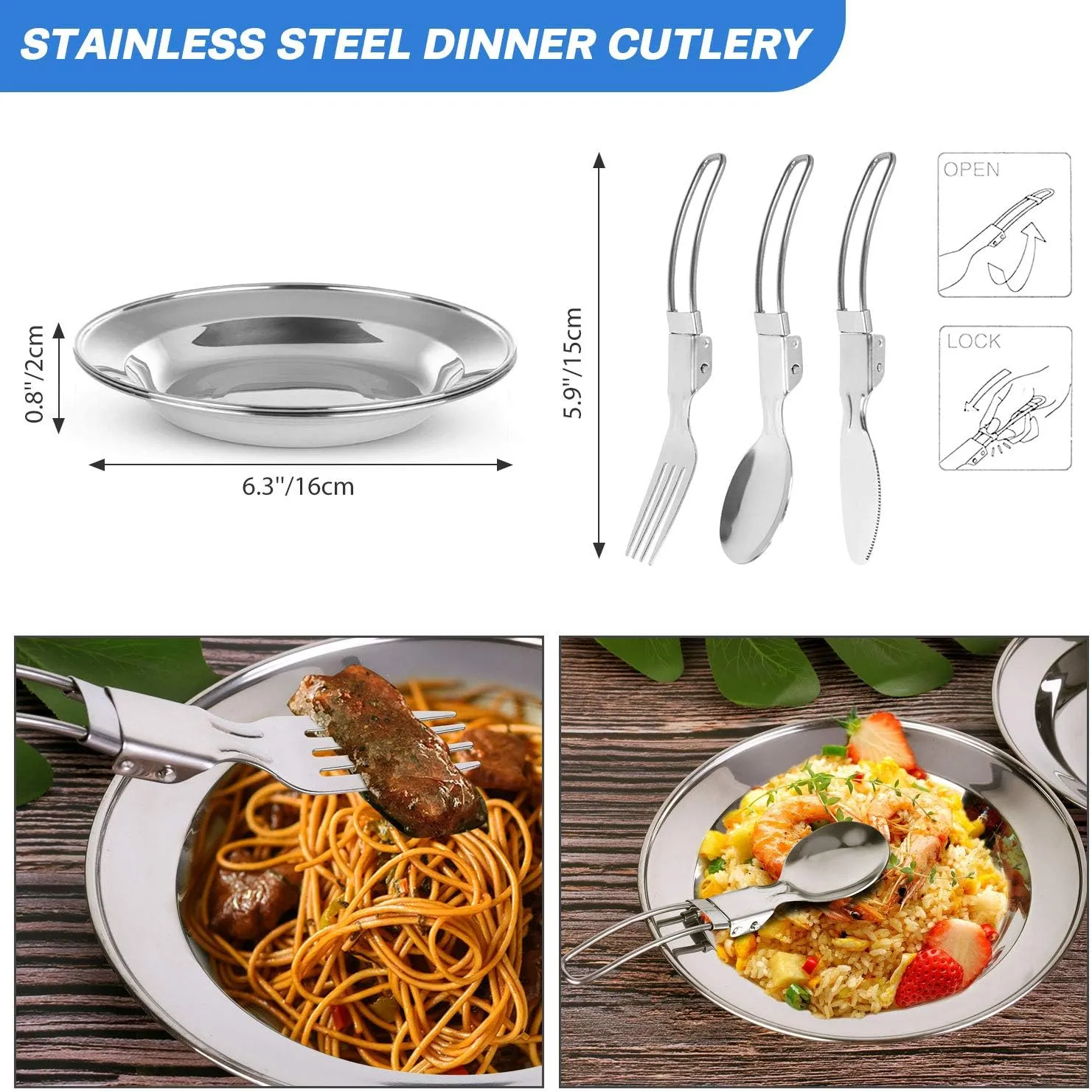 Odoland 15pcs Camping Cookware Mess Kit, Non-Stick Lightweight Pot Pan Kettle Set with Stainless Steel Cups Plates Forks Knives Spoons for Camping, Backpacking, Outdoor Cooking and Picnic