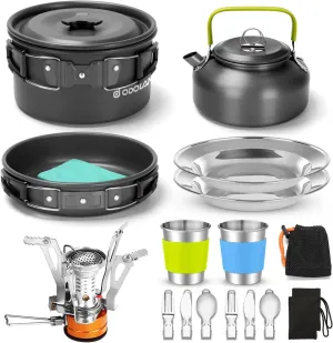 Odoland Bundle - 2 Items 16pcs Camping Cookware Set and 48 Cans Soft Cooler