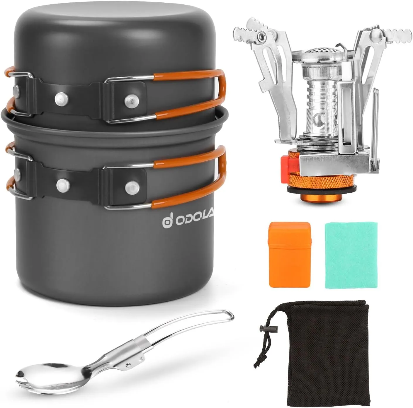 Odoland Bundle - 2 Items 6pcs Camping Cookware Mess Kit and 5pcs Camping Cookware with Kettle
