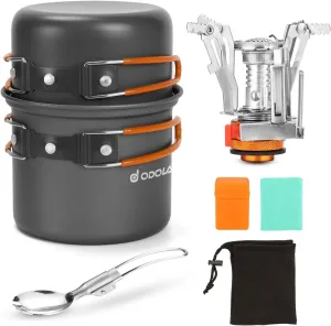 Odoland Bundle - 2 Items 6pcs Camping Cookware Mess Kit and 5pcs Camping Cookware with Kettle