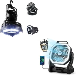 Odoland Bundle - 2 Items Portable LED Camping Lantern ＆ 20000mAh Portable Camping Fan with LED Light