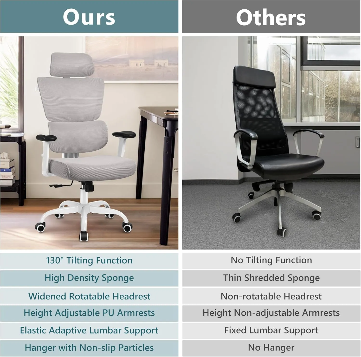 Office Chair Ergonomic Desk Chair, High Back Gaming Chair, Big and Tall Reclining Chair Comfy Home Office Desk Chair Lumbar Support Breathable Mesh Computer Chair Adjustable Armrests (Gray)