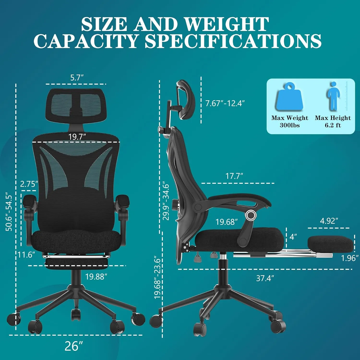 Office Desk Chair, Ergonomic High-Back Computer Chair, Mesh Gaming Chair with Footrest, Comfortable Executive Task Chair with Adjustable Lumbar Support & Headrest (Modern, Black)