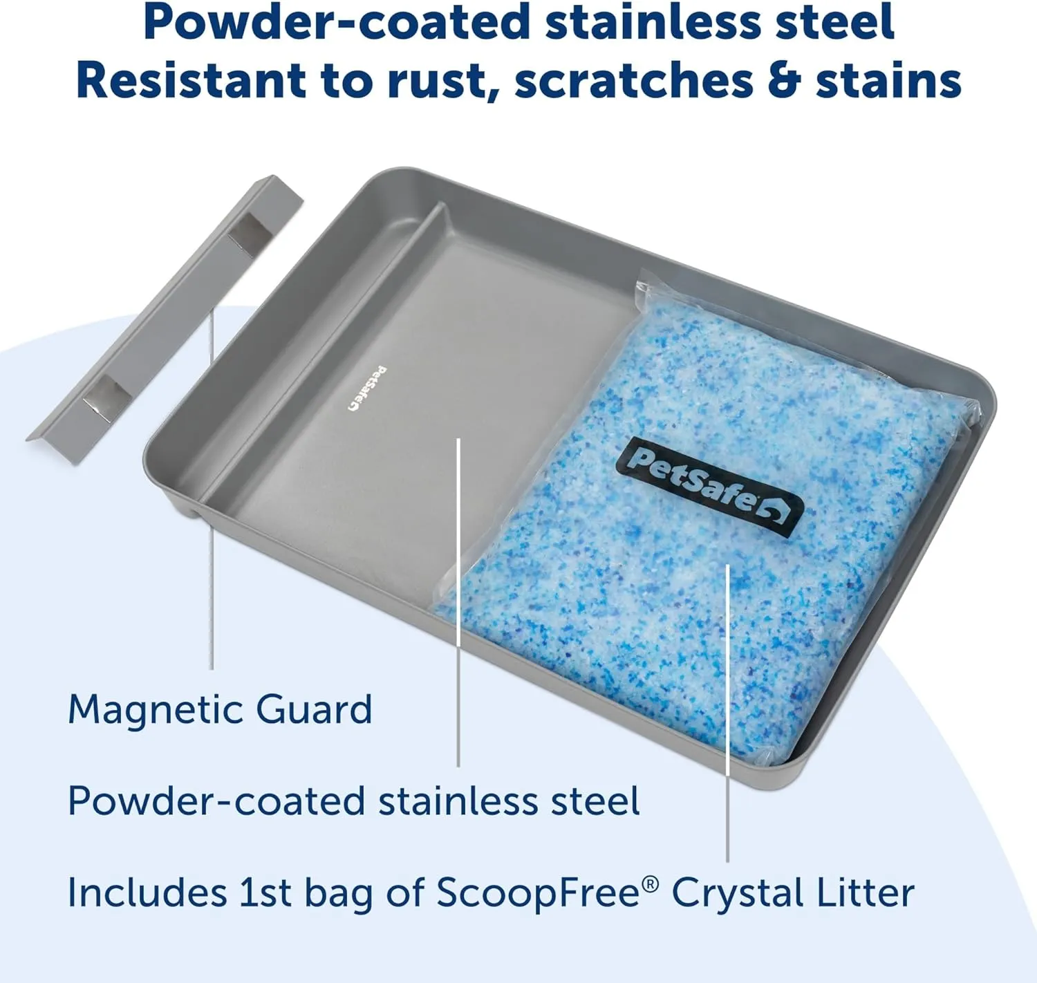 Official PetSafe ScoopFree Stainless Steel Reusable Tray - Includes 4.3 lb. of Premium Non-Clumping Crystal Cat Litter, Fresh Scent