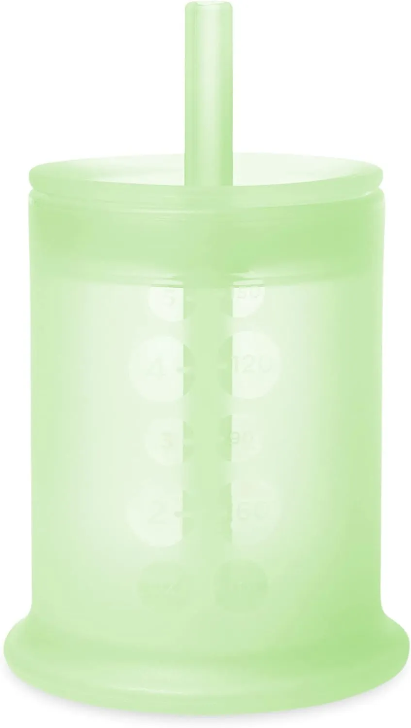 Olababy Silicone Training Cup with Straw Lid | Babies Water Drinking Cup | 6  Mo Infant To 12-18 Months Toddler | Sippy Cup For Kids & Smoothie Cup | Baby Led Weaning (Kiwi, 5 oz)