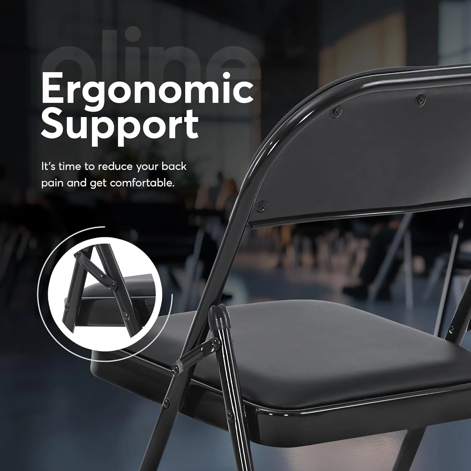 Oline Vinyl Folding Chairs, Padded Vinyl Cushion Chairs with Durable Metal Frame, Indoor Outdoor Stackable Foldable Guest Chairs for Office Wedding Kitchen Dining, 300lb Capacity (Black, 1 Pack)
