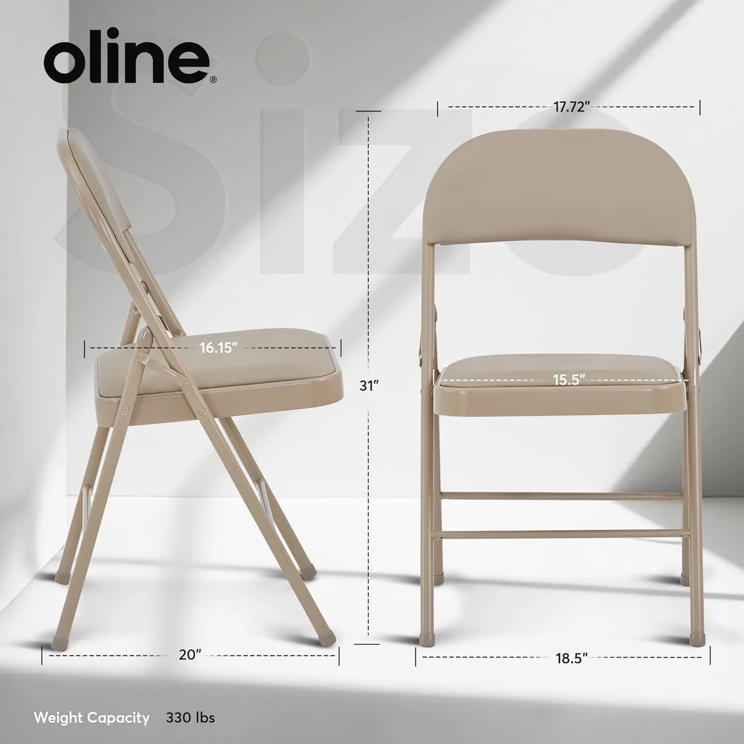 Oline Vinyl Folding Chairs, Padded Vinyl Cushion Chairs with Durable Metal Frame, Indoor Outdoor Stackable Foldable Guest Chairs for Office Wedding Kitchen Dining, 300lb Capacity (Khaki, 1 Pack)