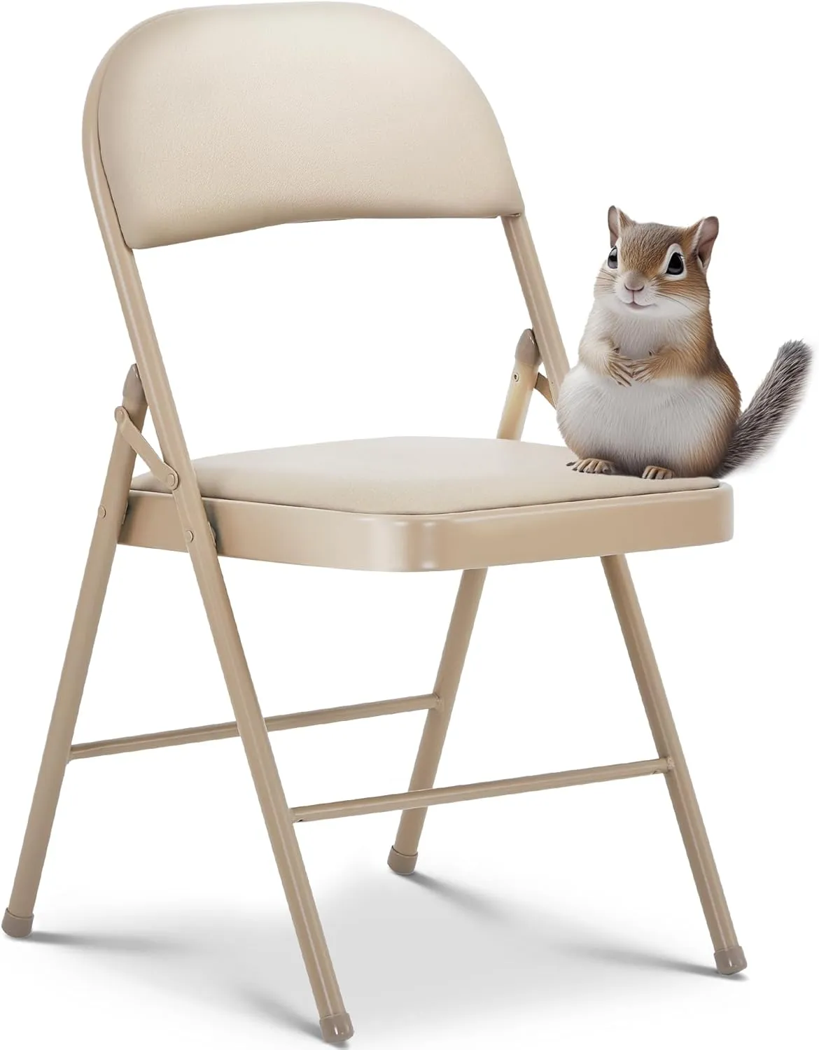 Oline Vinyl Folding Chairs, Padded Vinyl Cushion Chairs with Durable Metal Frame, Indoor Outdoor Stackable Foldable Guest Chairs for Office Wedding Kitchen Dining, 300lb Capacity (Khaki, 1 Pack)