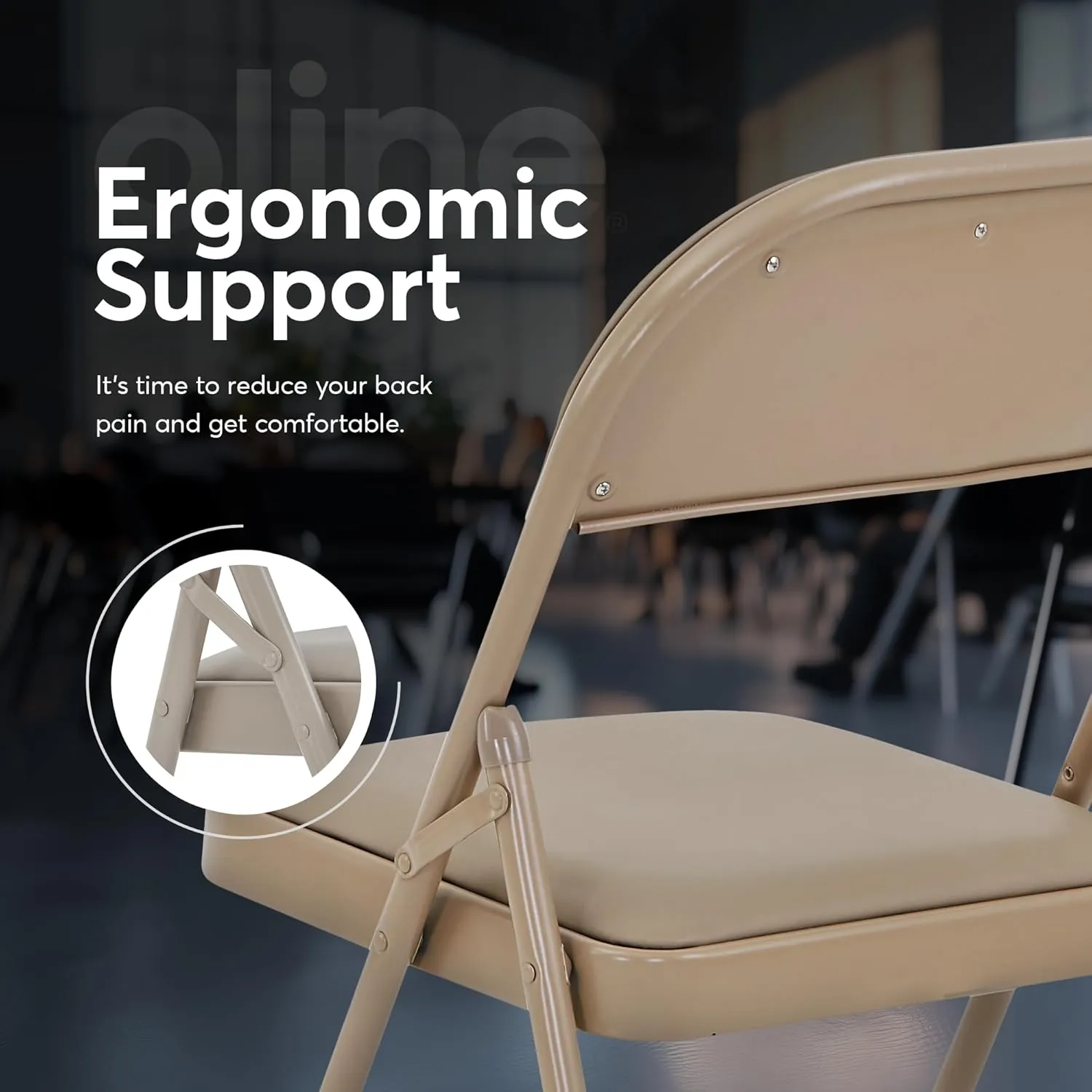 Oline Vinyl Folding Chairs, Padded Vinyl Cushion Chairs with Durable Metal Frame, Indoor Outdoor Stackable Foldable Guest Chairs for Office Wedding Kitchen Dining, 300lb Capacity (Khaki, 6 Pack)