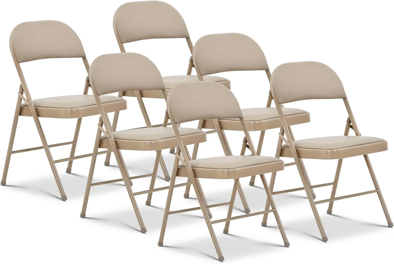 Oline Vinyl Folding Chairs, Padded Vinyl Cushion Chairs with Durable Metal Frame, Indoor Outdoor Stackable Foldable Guest Chairs for Office Wedding Kitchen Dining, 300lb Capacity (Khaki, 6 Pack)