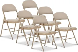 Oline Vinyl Folding Chairs, Padded Vinyl Cushion Chairs with Durable Metal Frame, Indoor Outdoor Stackable Foldable Guest Chairs for Office Wedding Kitchen Dining, 300lb Capacity (Khaki, 6 Pack)