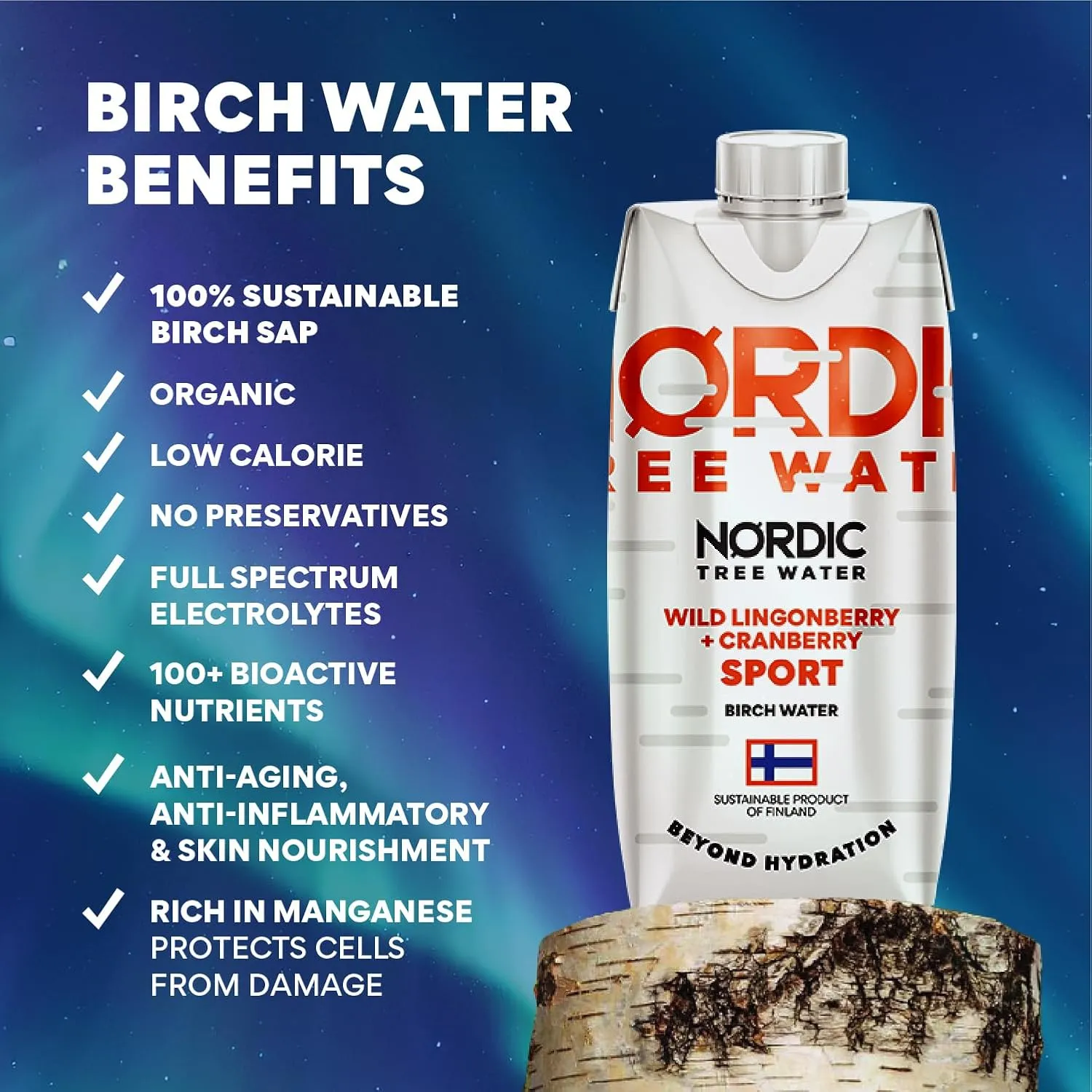 Organic Birch Tree Water SPORT – Hydration & Recovery Drink, Natural Electrolytes & Antioxidants, BPA-Free Tetra Pak, Low-Calorie Sports Hydration (Pack of 12)