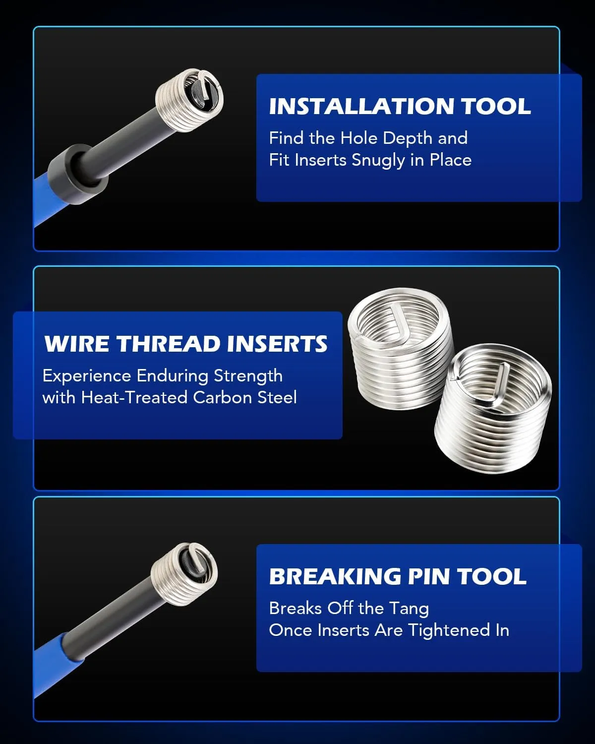 Orion Motor Tech Thread Repair Kit, SAE Helicoil Repair Kit with HSS Drill Bits Thread Inserts Taps Breakoff Installation Tools, Portable Rethreading Tool Kit in 1/4" 5/16" 3/8" 7/16" 1/2" Sizes
