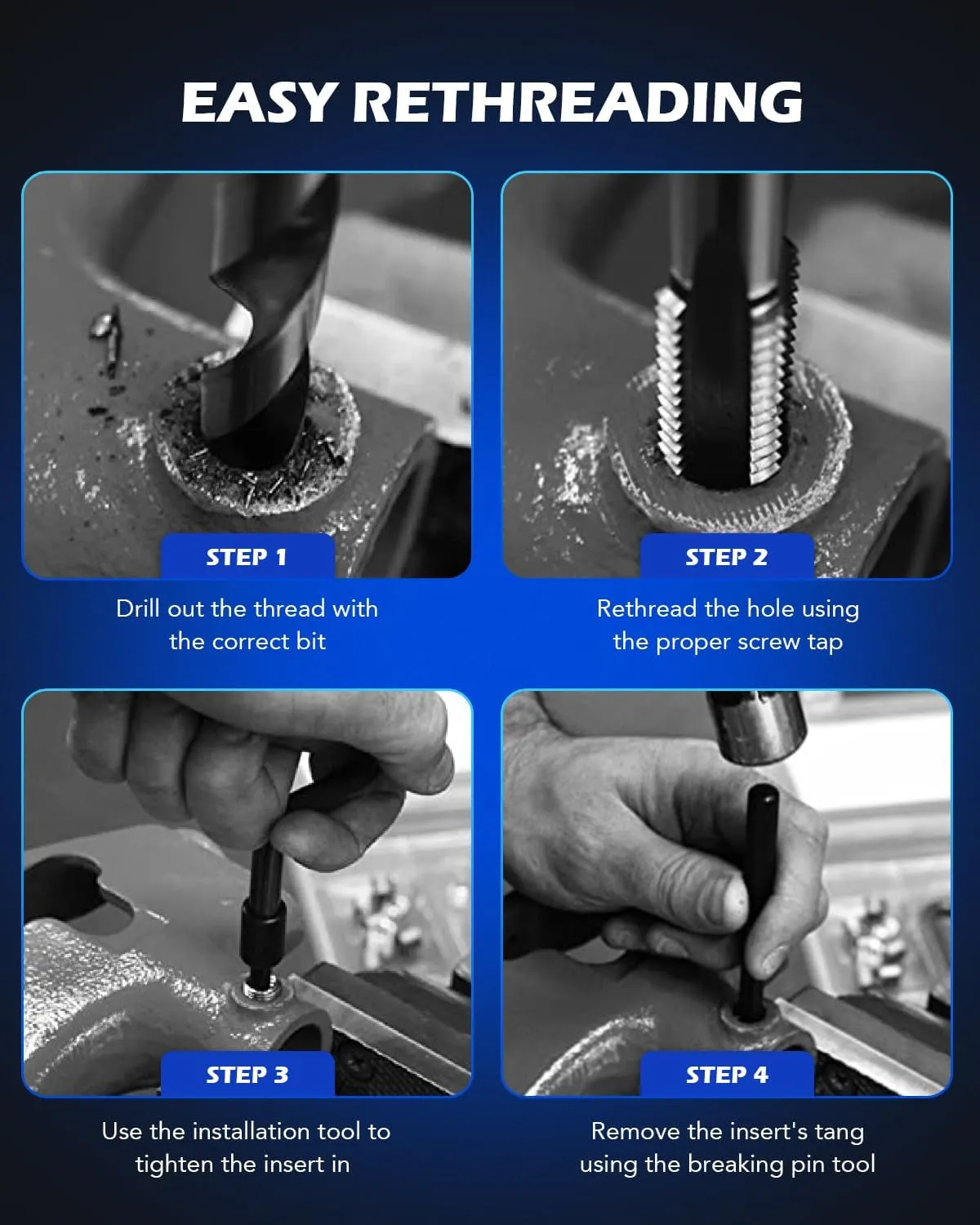 Orion Motor Tech Thread Repair Kit, SAE Helicoil Repair Kit with HSS Drill Bits Thread Inserts Taps Breakoff Installation Tools, Portable Rethreading Tool Kit in 1/4" 5/16" 3/8" 7/16" 1/2" Sizes