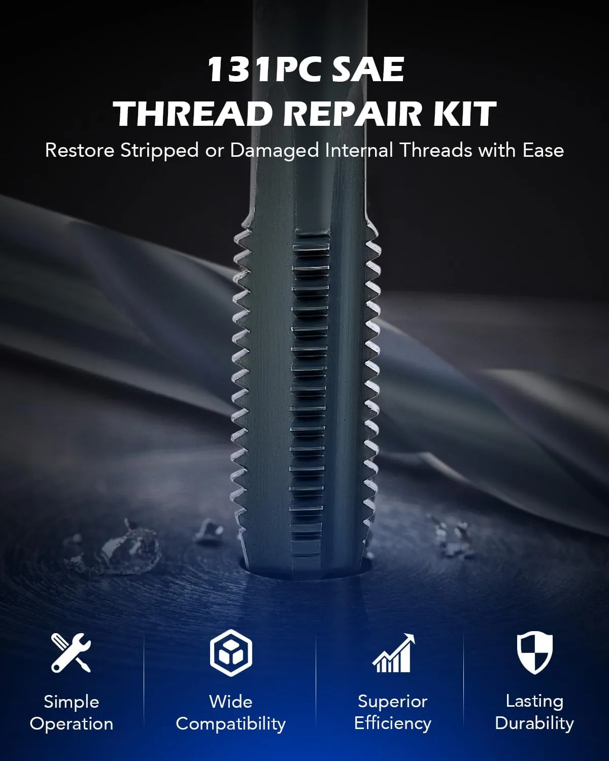 Orion Motor Tech Thread Repair Kit, SAE Helicoil Repair Kit with HSS Drill Bits Thread Inserts Taps Breakoff Installation Tools, Portable Rethreading Tool Kit in 1/4" 5/16" 3/8" 7/16" 1/2" Sizes