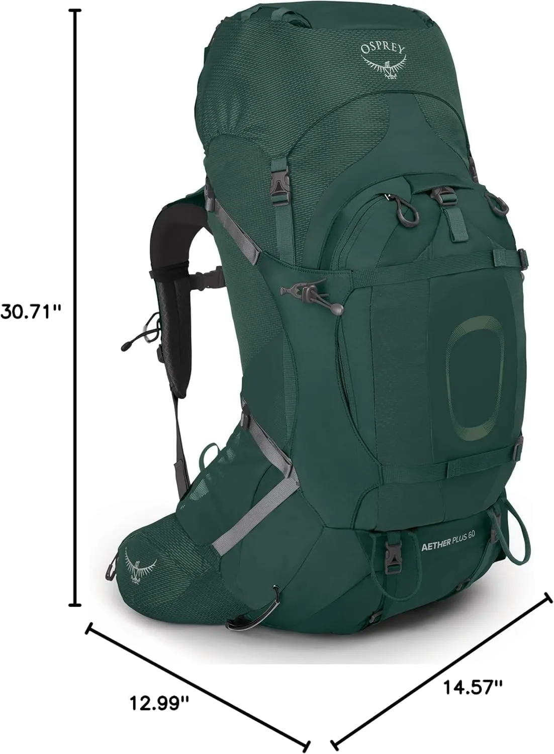 Osprey Aether Plus 60L Men's Backpacking Backpack, Axo Green, L/XL