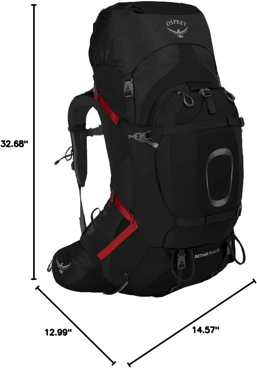 Osprey Aether Plus 60L Men's Backpacking Backpack, Black, L/XL