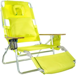 Ostrich Deluxe Padded 3-N-1 Outdoor Lounge Reclining Beach Chair, Lime Green (3 Pack)