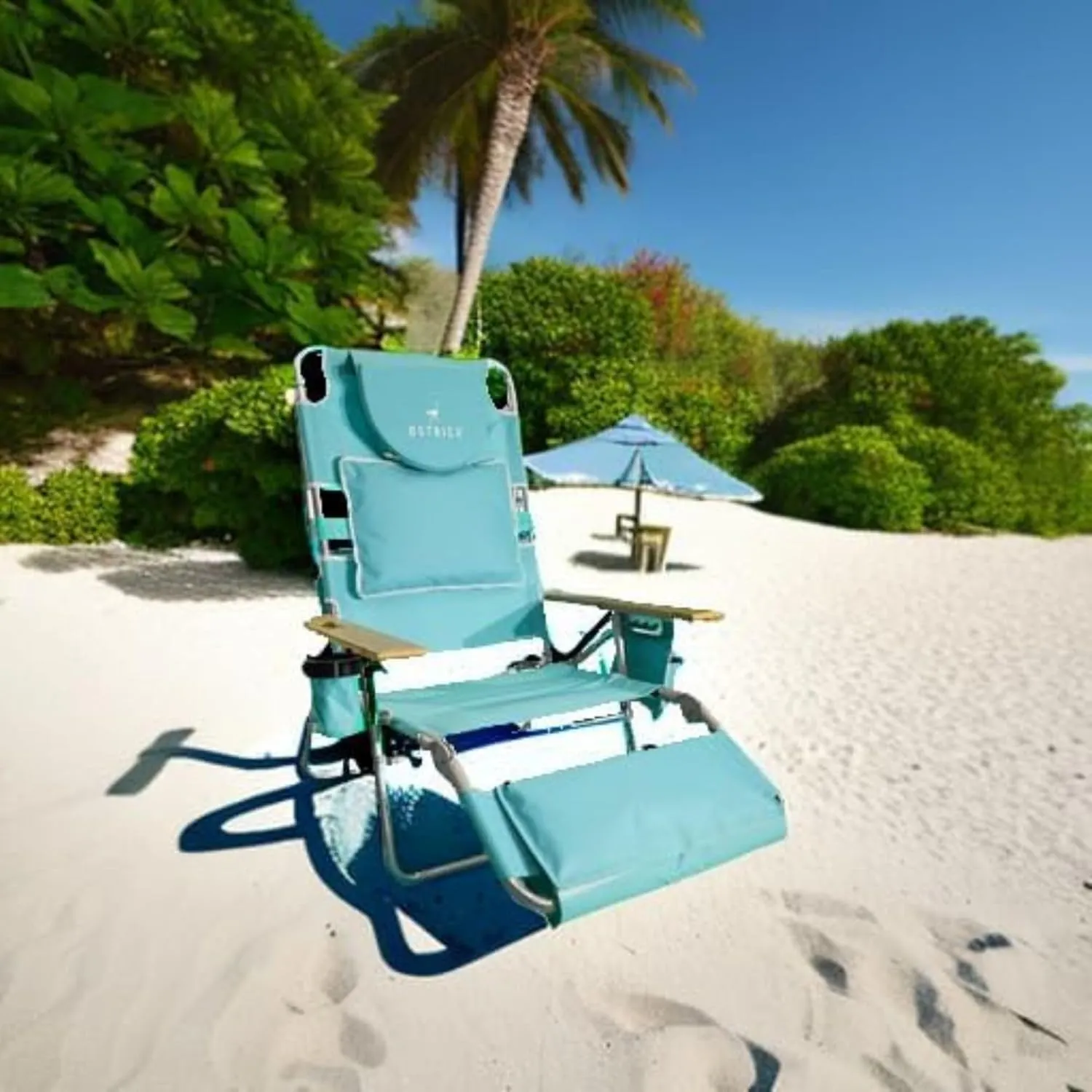 Ostrich Deluxe Reclining Lounge Chair, 3 in 1 Folding Outdoor Beach Lounger, Aqua - Heavy-Duty Portable Chair for Lawn, Pool, Patio, and Yard