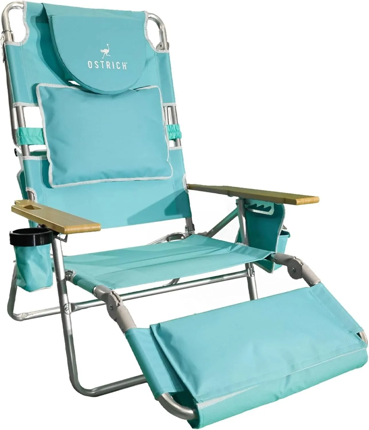 Ostrich Deluxe Reclining Lounge Chair, 3 in 1 Folding Outdoor Beach Lounger, Aqua - Heavy-Duty Portable Chair for Lawn, Pool, Patio, and Yard