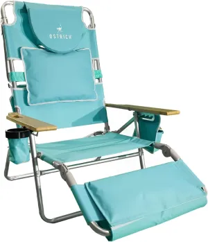 Ostrich Deluxe Reclining Lounge Chair, 3 in 1 Folding Outdoor Beach Lounger, Aqua - Heavy-Duty Portable Chair for Lawn, Pool, Patio, and Yard
