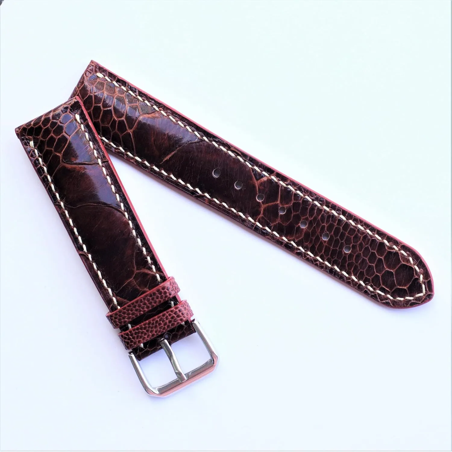 Ostrich leather watch strap brown leather watch band custom 21mm leather watch strap and from 12mm to 24mm (With Steel Folding Clasp, 20mm)