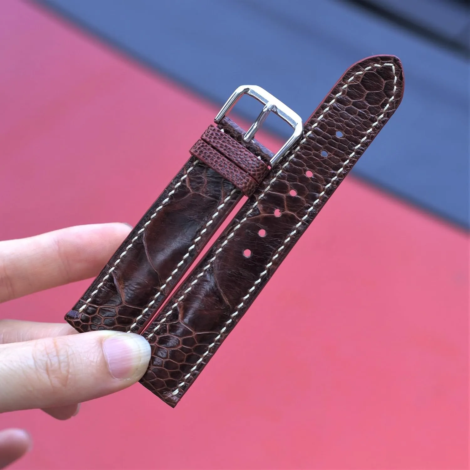Ostrich leather watch strap brown leather watch band custom 21mm leather watch strap and from 12mm to 24mm (With Steel Folding Clasp, 20mm)