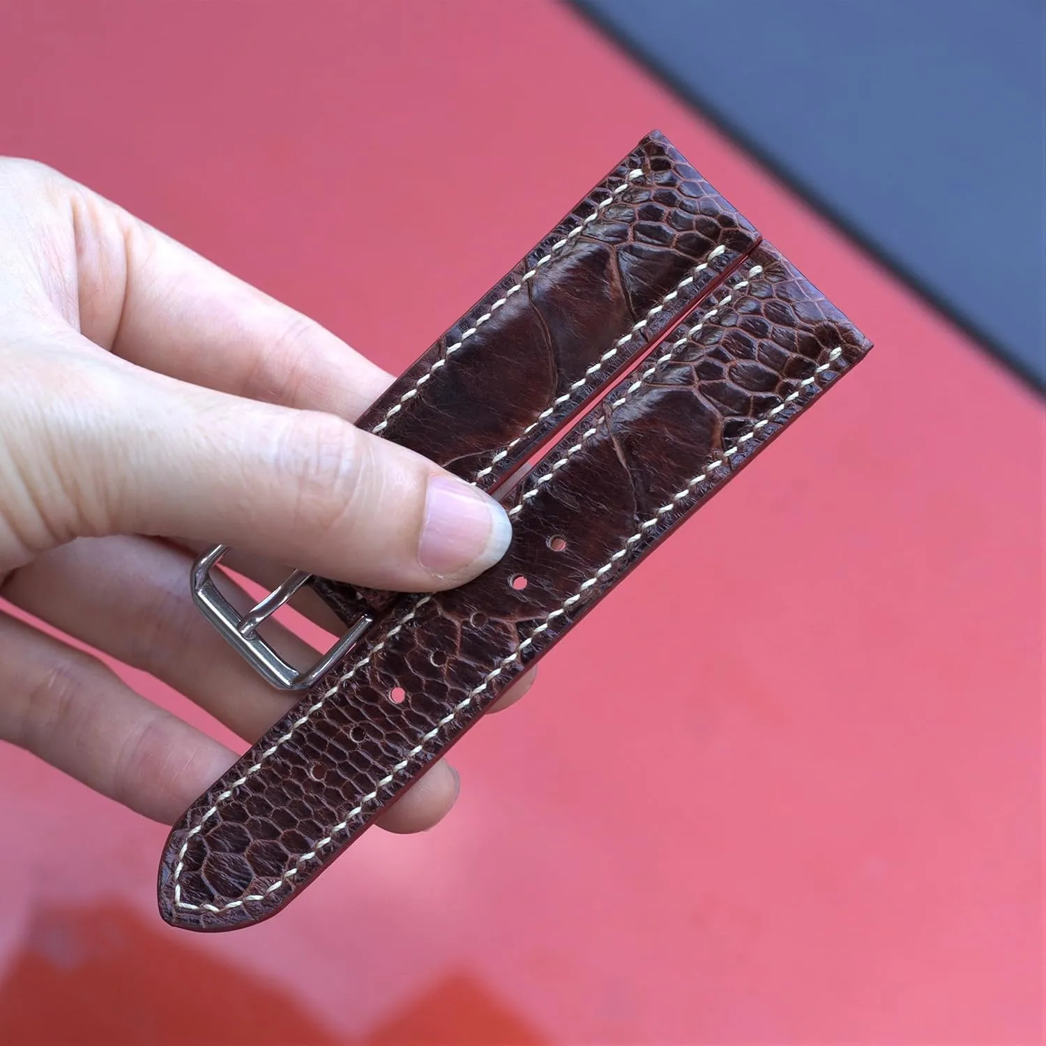 Ostrich leather watch strap brown leather watch band custom 21mm leather watch strap and from 12mm to 24mm (With Steel Folding Clasp, 20mm)