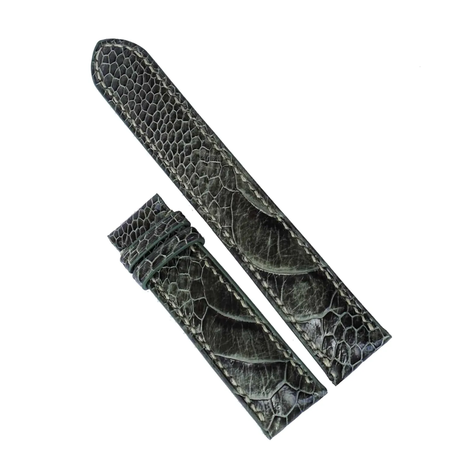 Ostrich leg leather watch band, Premium Olive Green Ostrich watch strap (17mm, Steel Folding Clasp)