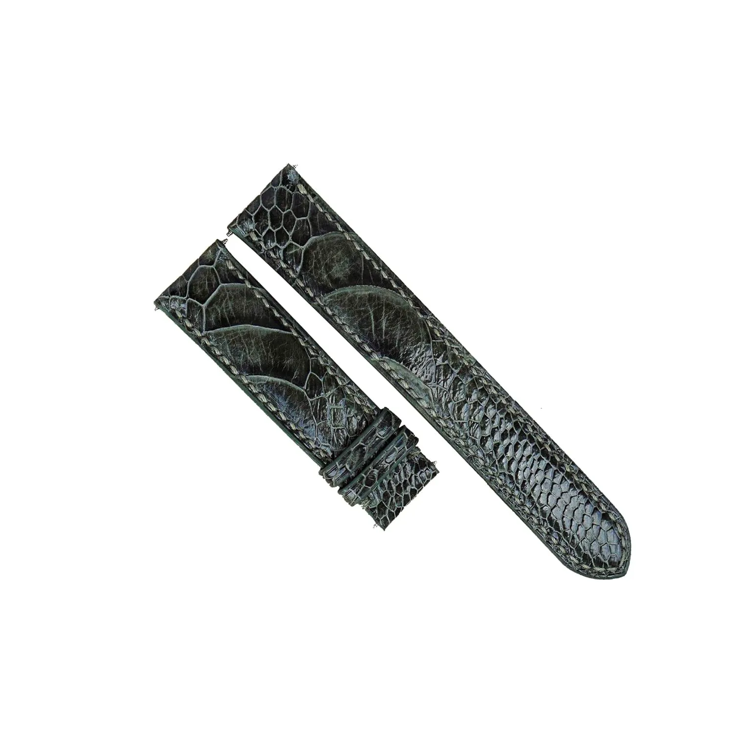 Ostrich leg leather watch band, Premium Olive Green Ostrich watch strap (17mm, Steel Folding Clasp)