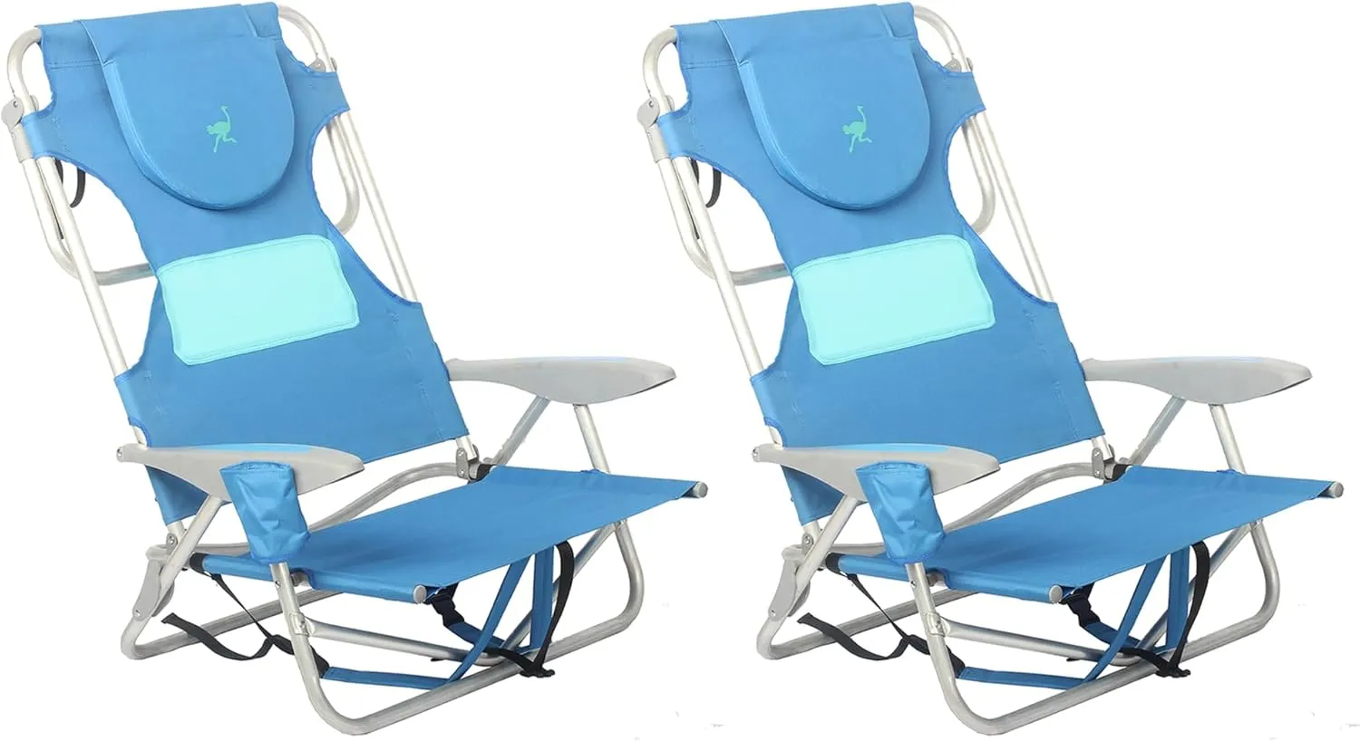 Ostrich Lightweight Ladies Comfort On-Your-Back Outdoor Backpack Beach Chair with 5 Adjustable Positions, Carry Straps & Cup Holder, Blue (2 Pack)