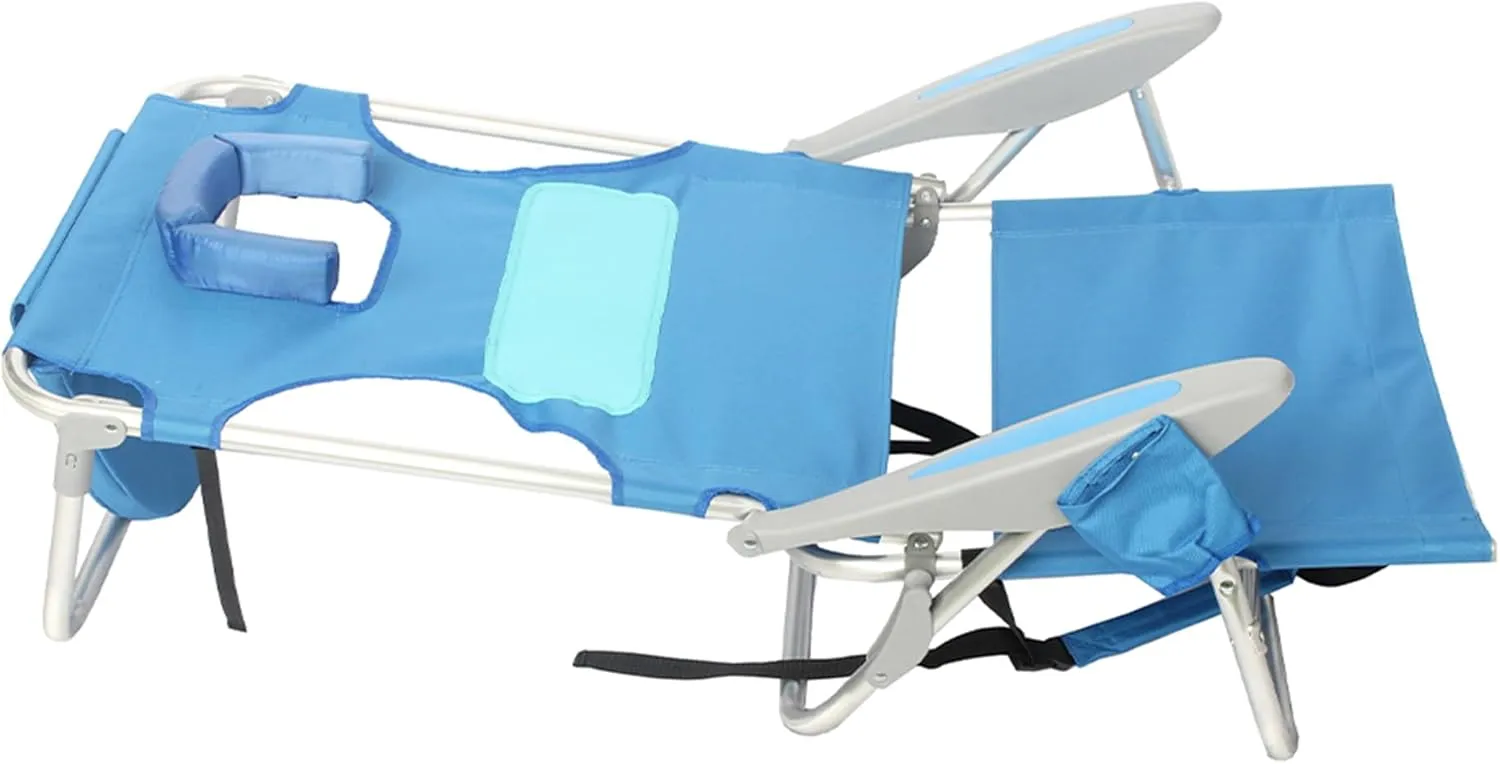 Ostrich Lightweight Ladies Comfort On-Your-Back Outdoor Backpack Beach Chair with 5 Adjustable Positions, Carry Straps & Cup Holder, Blue (2 Pack)