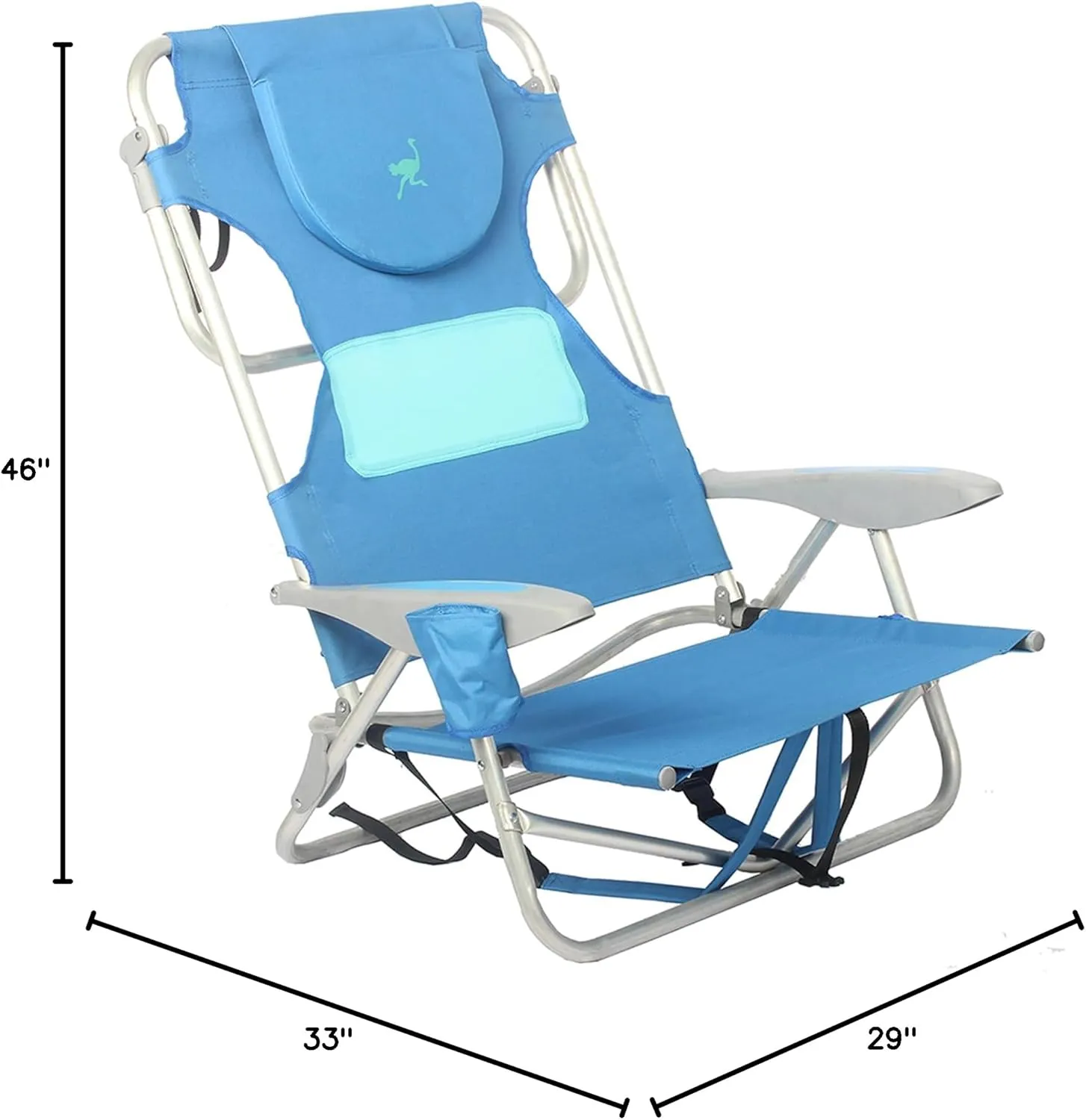 Ostrich Lightweight Ladies Comfort On-Your-Back Outdoor Backpack Beach Chair with 5 Adjustable Positions, Carry Straps & Cup Holder, Blue (2 Pack)