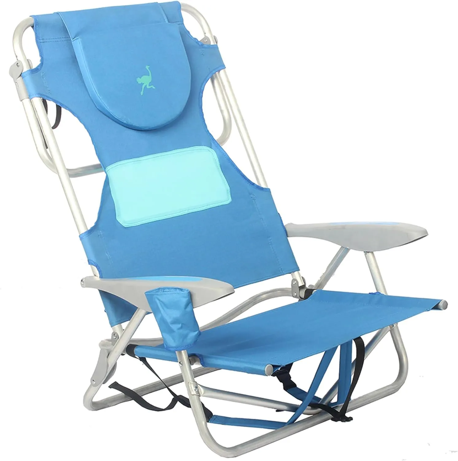 Ostrich Lightweight Ladies Comfort On-Your-Back Outdoor Backpack Beach Chair with 5 Adjustable Positions, Carry Straps & Cup Holder, Blue (2 Pack)
