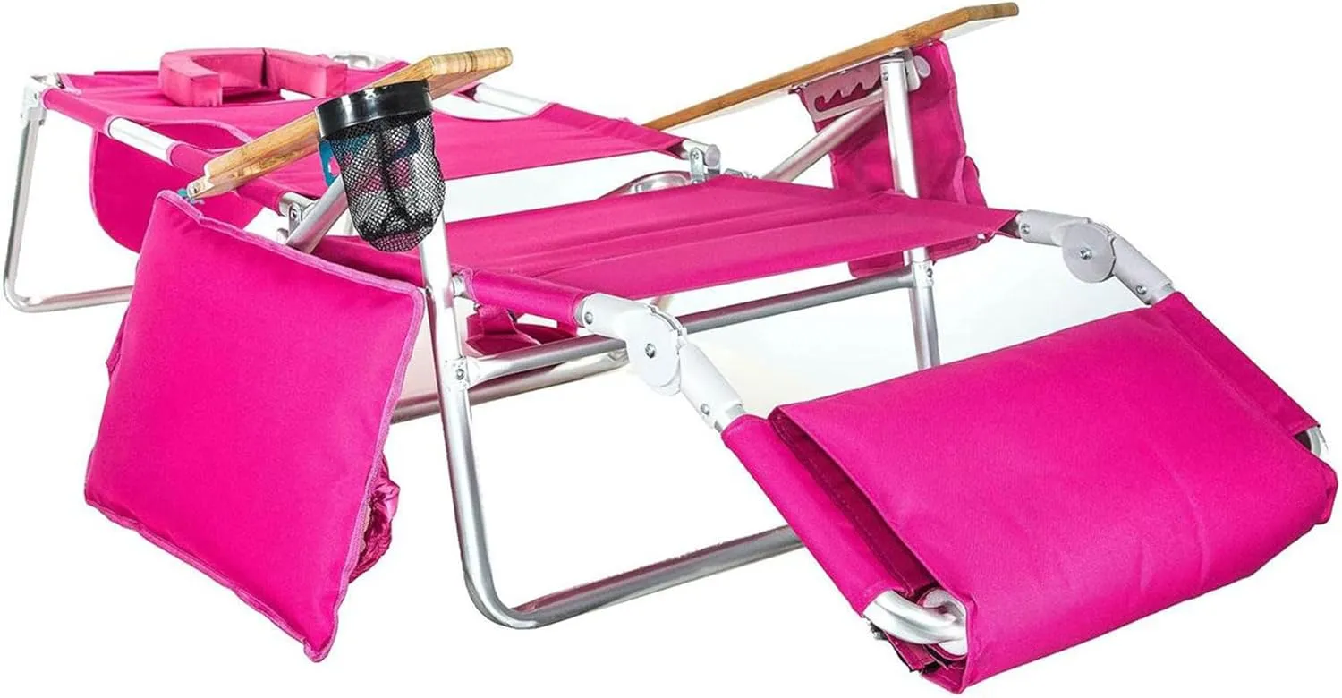 Ostrich Reclining Lounge Chair, Deluxe 3 in 1 Folding Outdoor Beach Lounger, Pink - Compact and Portable Recliner for Pool Tanning, Lawn, Patio, and Yard