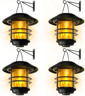 Otdair Solar Wall Lantern Outdoor, Flickering Flames Solar Sconce Lights Outdoor, Hanging Lamps Wall Mount for Front Porch, Patio and Yard, 4 Pack