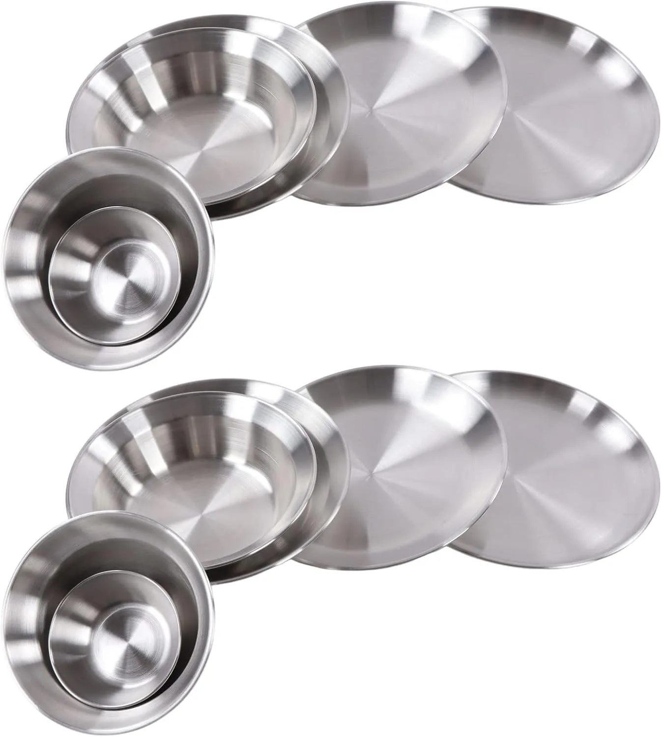 OUKENS Camping Dish Set, 12pcs Camping Dinnerware Set Stackable Reusable Stainless Steel Camping Plates Bowls Set with Storage Bag for Outdoor Hiking Camping