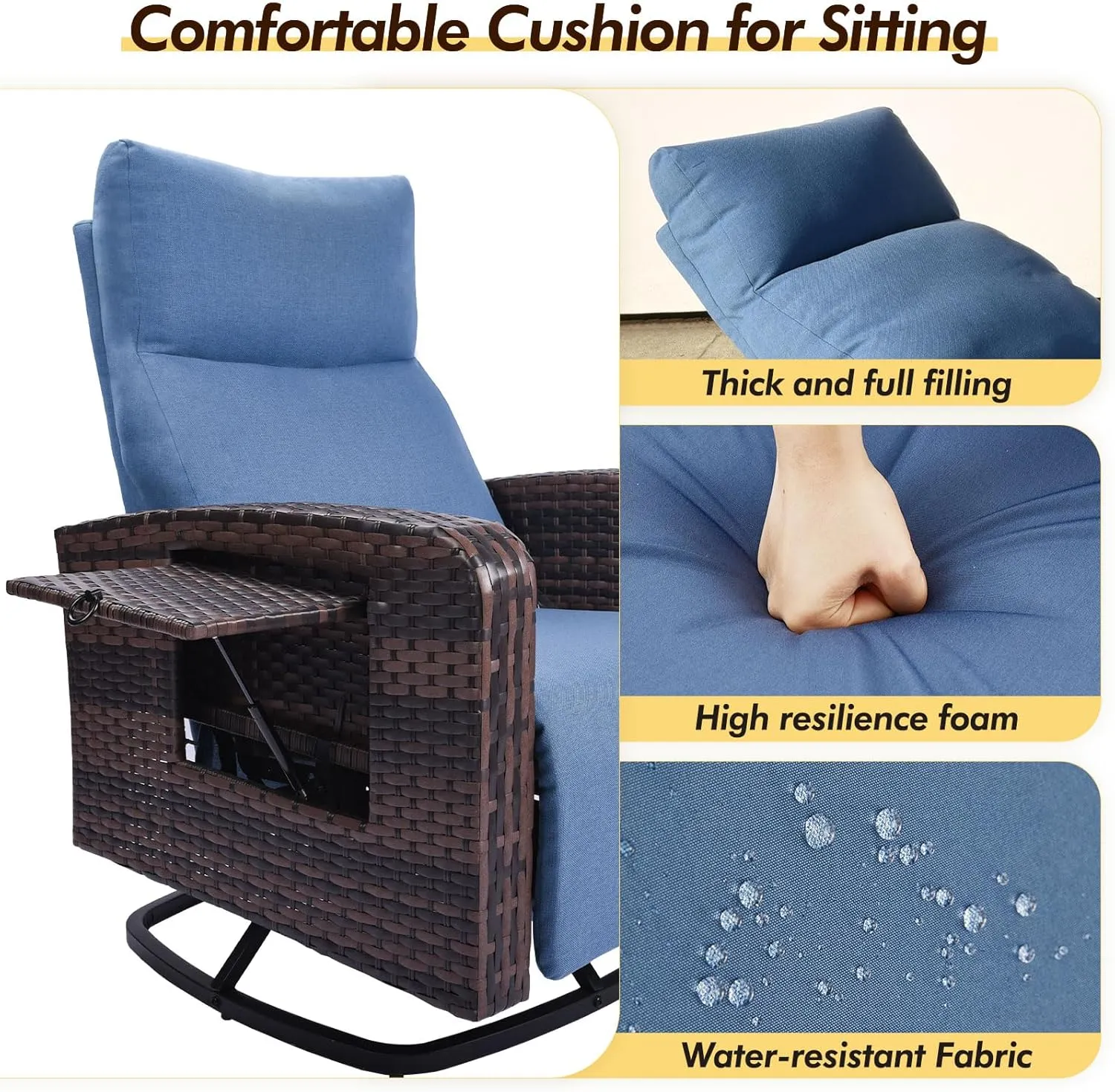 Outdoor 360° Swivel Rattan Recliner Chair Patio Wicker Chaise Lounge Chair 350 lbs with Adjustable Backrest & Footrest & Side Table