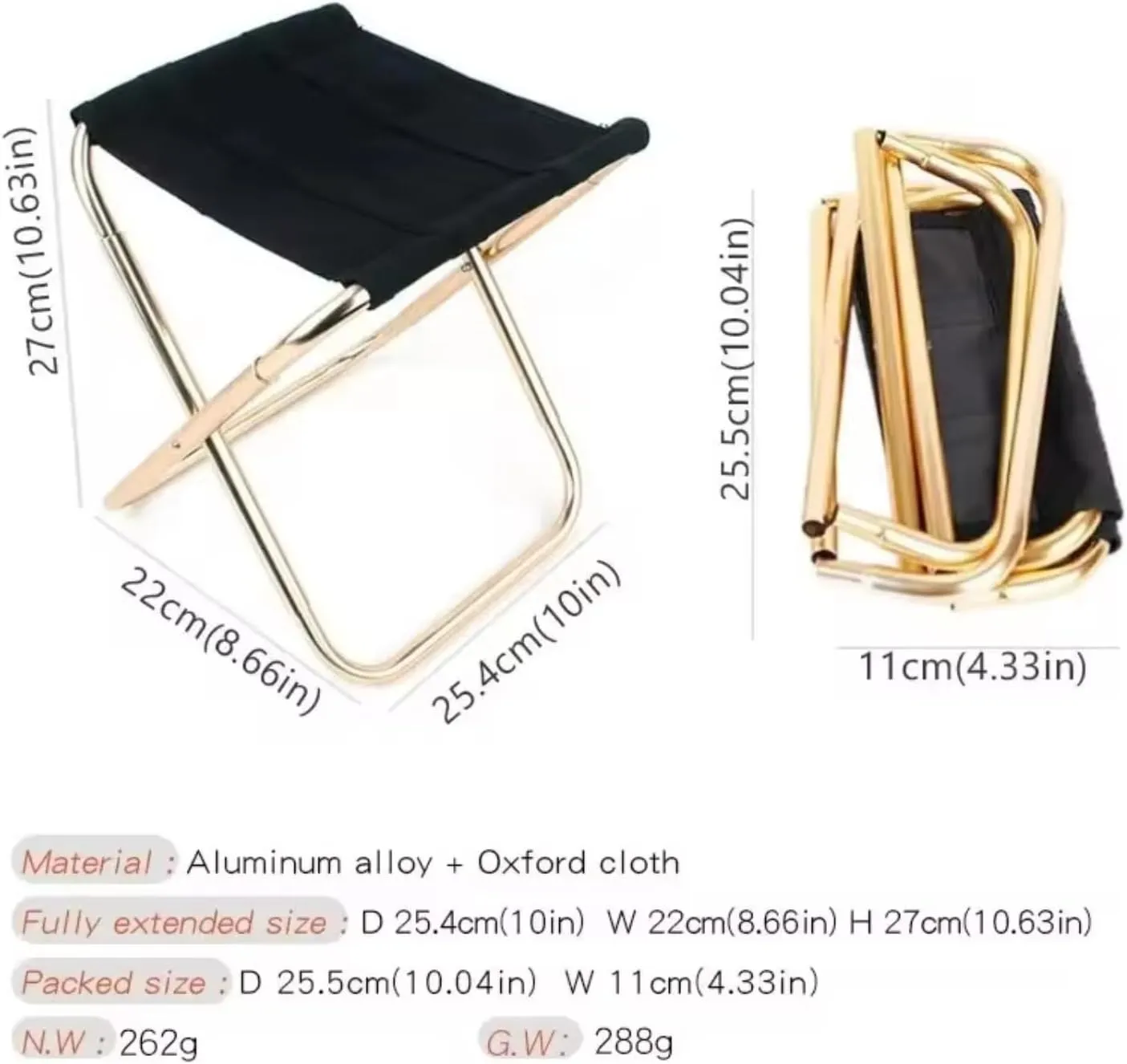 Outdoor Camping Chair Golden Aluminum Alloy Folding Chair with Bag Stool Seat Fishing Camping