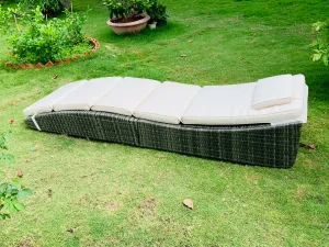 Outdoor Foldable Chaise Pool Lounge Chair Folding Wicker Rattan Sun Bed Patio Couch Reclining Lounger Adjustable Padded Backrest Pillow Assembled