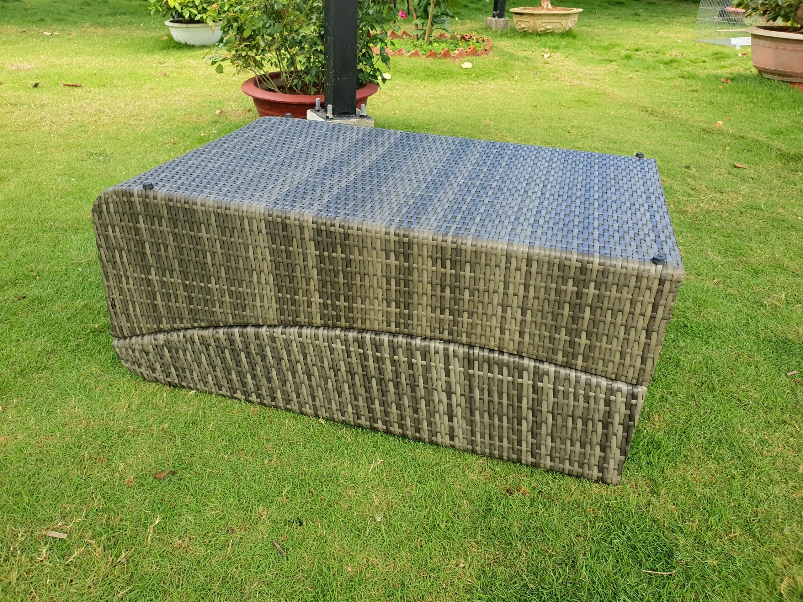 Outdoor Foldable Chaise Pool Lounge Chair Folding Wicker Rattan Sun Bed Patio Couch Reclining Lounger Adjustable Padded Backrest Pillow Assembled