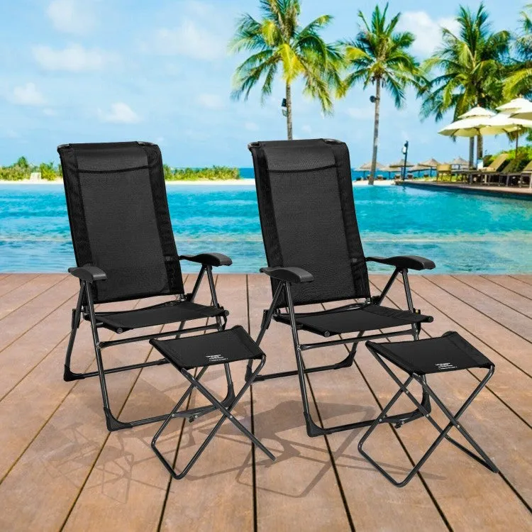 Outdoor Folding Camping Chair Set - 4-Piece Set with 2 Folding Chairs and 2 Ottomans - Suitable for Picnics, Fishing, and Hiking
