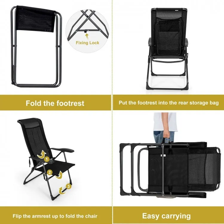 Outdoor Folding Camping Chair Set - 4-Piece Set with 2 Folding Chairs and 2 Ottomans - Suitable for Picnics, Fishing, and Hiking