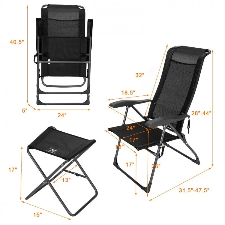 Outdoor Folding Camping Chair Set - 4-Piece Set with 2 Folding Chairs and 2 Ottomans - Suitable for Picnics, Fishing, and Hiking