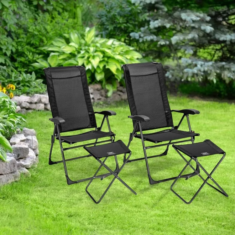 Outdoor Folding Camping Chair Set - 4-Piece Set with 2 Folding Chairs and 2 Ottomans - Suitable for Picnics, Fishing, and Hiking
