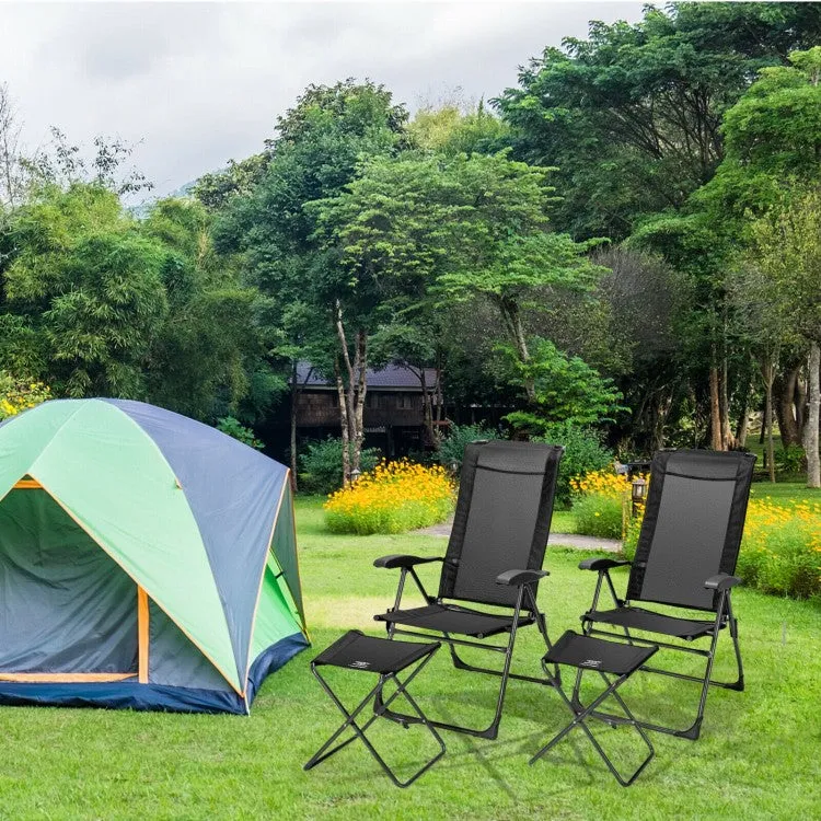 Outdoor Folding Camping Chair Set - 4-Piece Set with 2 Folding Chairs and 2 Ottomans - Suitable for Picnics, Fishing, and Hiking