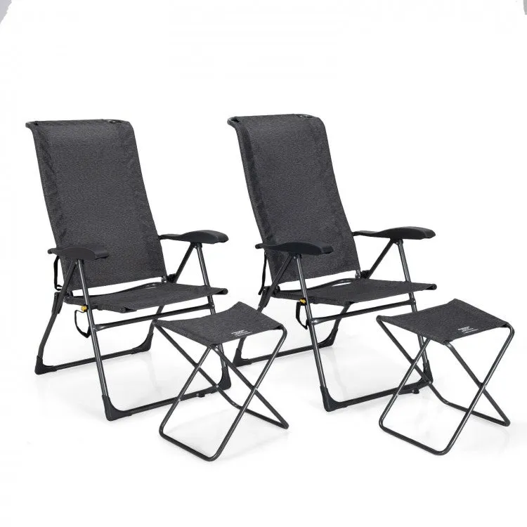 Outdoor Folding Camping Chair Set - 4-Piece Set with 2 Folding Chairs and 2 Ottomans - Suitable for Picnics, Fishing, and Hiking