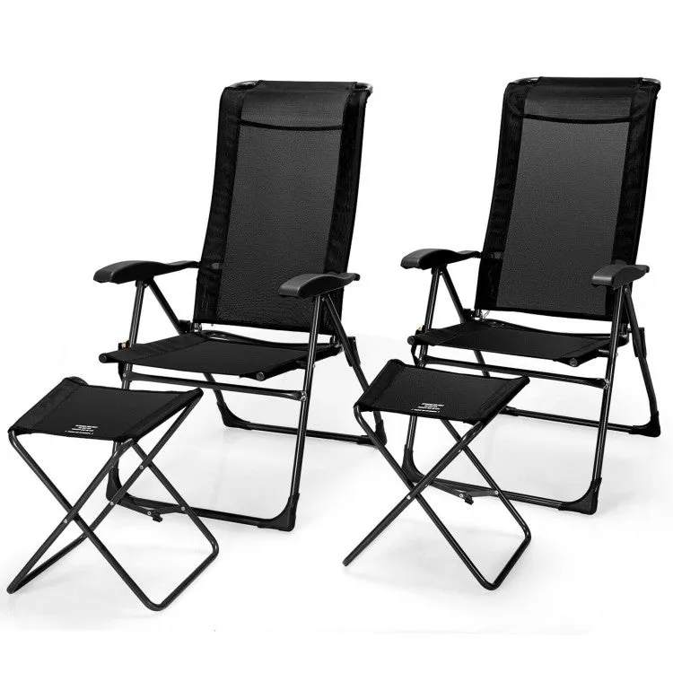 Outdoor Folding Camping Chair Set - 4-Piece Set with 2 Folding Chairs and 2 Ottomans - Suitable for Picnics, Fishing, and Hiking