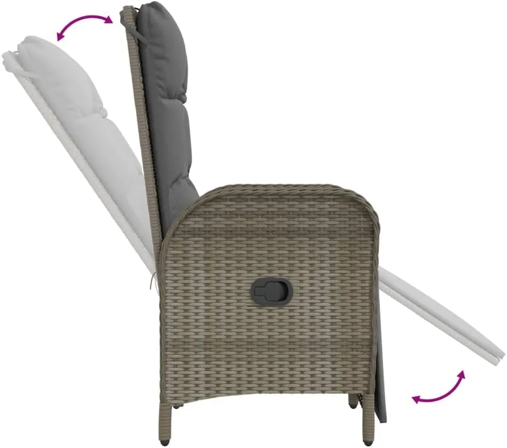 Outdoor Furniture Outdoor Chairs Front Porch Decor Patio Reclining Chairs with Cushions 2 pcs Poly Rattan Gray